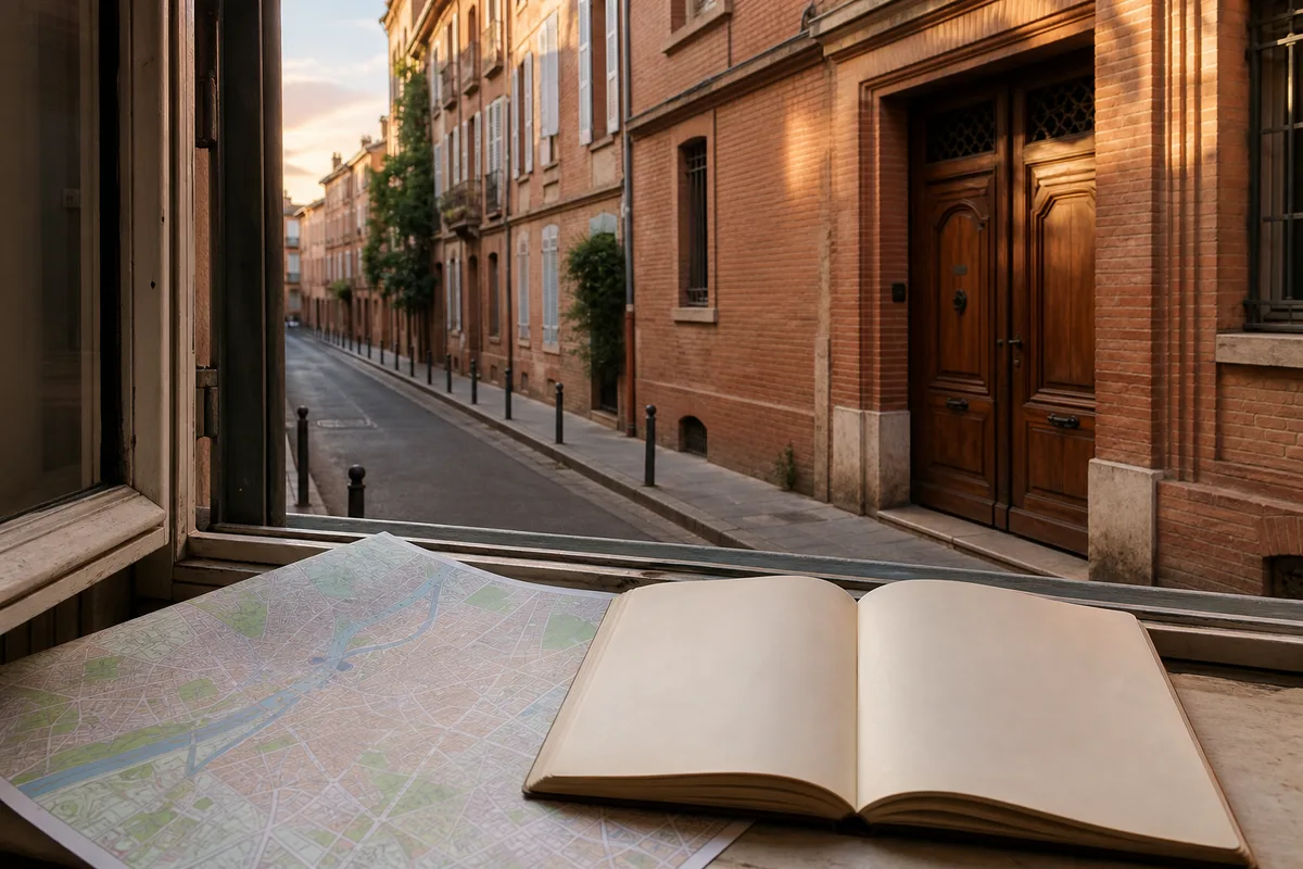 Carnet de notes et plan de ville ouverts près d’une fenêtre